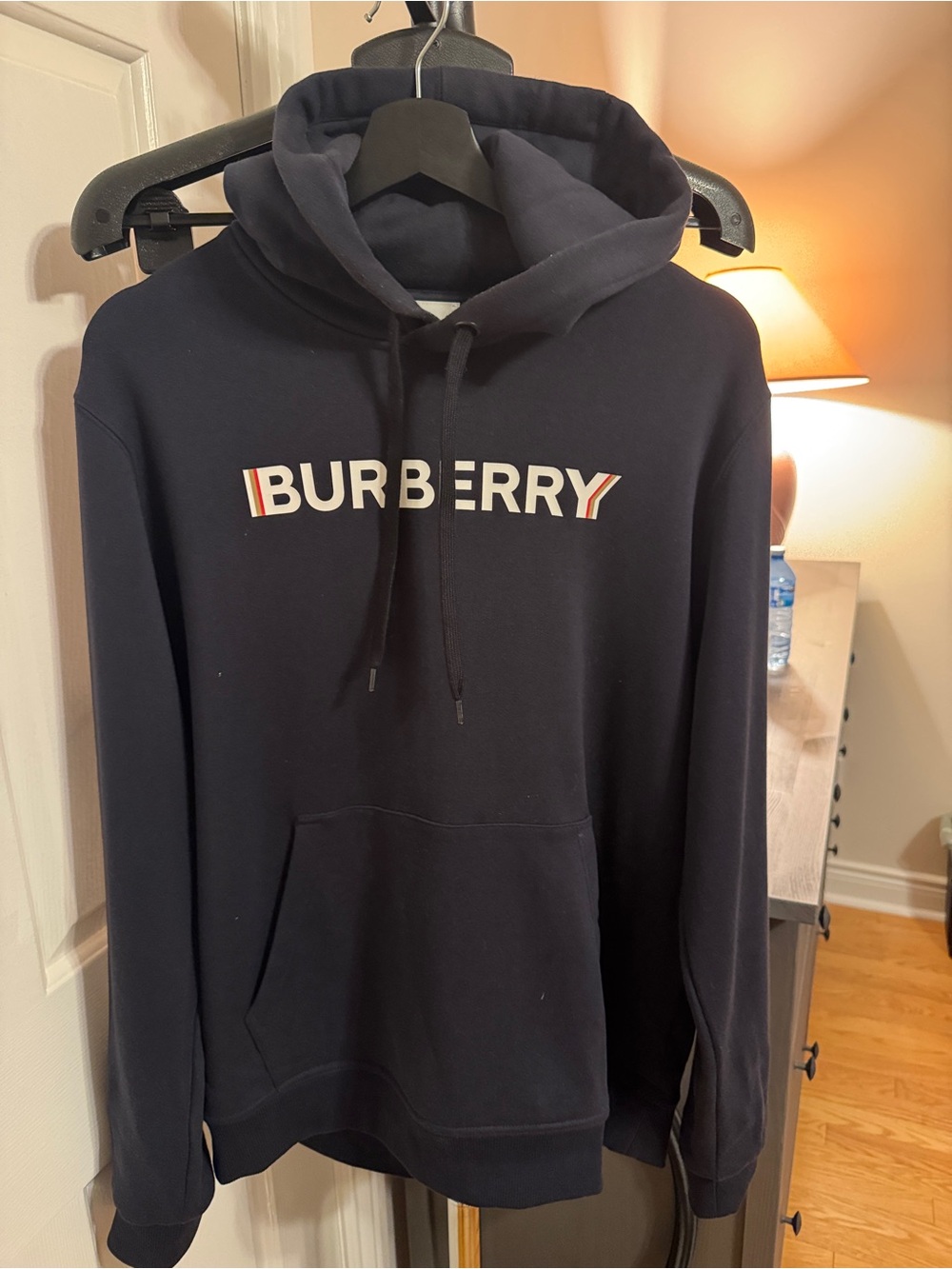 Burberry Black Logo Pullover Hoodie with Contrasting Stripe Detail